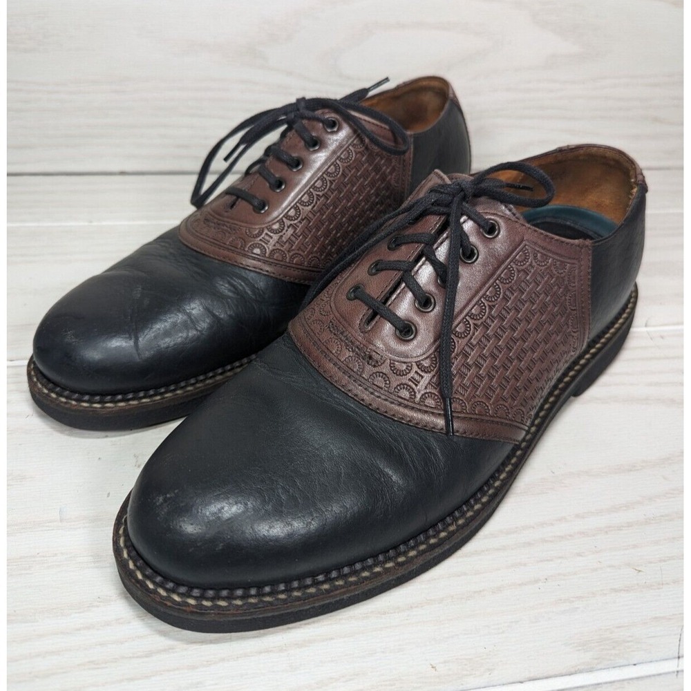 VTG HS Trask Saddle Dress Shoes Mens Sz 9.5M Brown Black Leather Oxfords H4065